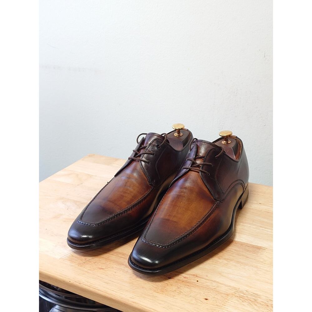 Magnanni Men’s Derby 10.5M/EU 43.5 Tan Dark Brown Burnished Leather Dress Shoes